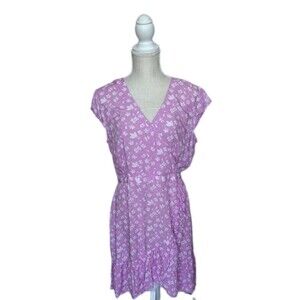 NWT J. Crew Size 8 Light Purple and White Floral Faux Wrap Dress with Ruffle Hem